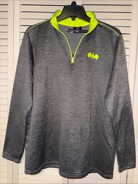 DC Comics Batman Men's Gray Quarter-Zip Pullover with Neon Yellow Accent
